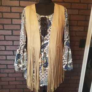 Lady Noiz Tan Faux Suede Fringe Vest